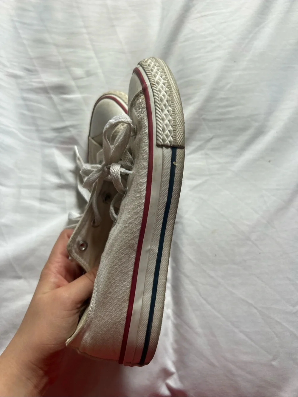 Converse White Canvas Low-Top Sneakers with Red Accent
